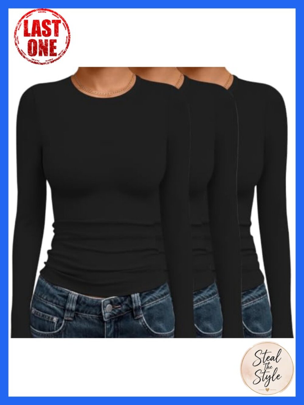 3 Pack Long Sleeve Crew Neck T-Shirts Side Ruching Slim Fit Thermal Tops